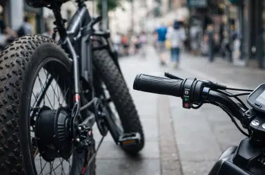 Fat bike électrique en milieu urbain avec moteur puissant illustrant les vélos électriques non conformes