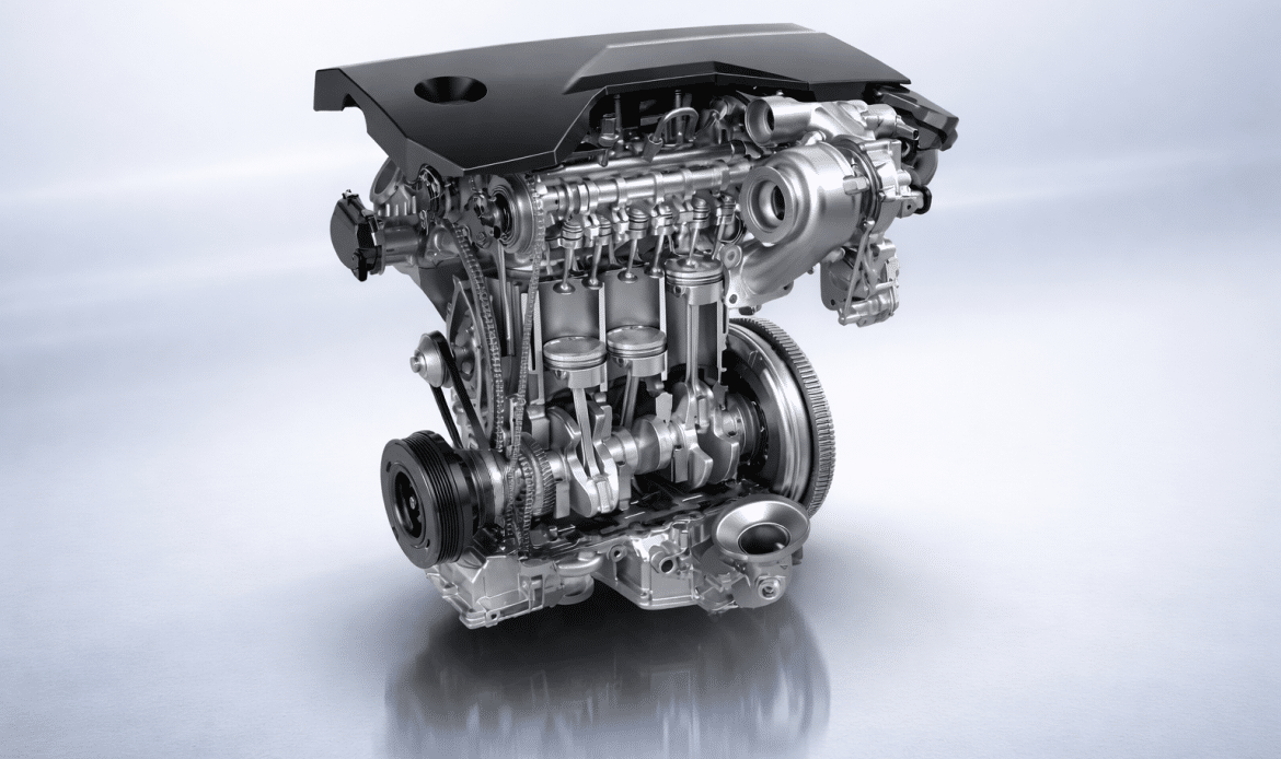 Moteur essence Peugeot Turbo 100 trois cylindres avec turbocompresseur