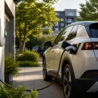 Voiture électrique en recharge à domicile illustrant les économies et la mobilité électrique