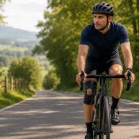 Cycliste utilisant un home trainer après une opération du genou