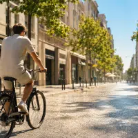 Cycliste circulant en ville sous un fort soleil d'été