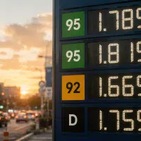 Afficheur de prix d'une station-service en baisse, illustrant le repli des carburants