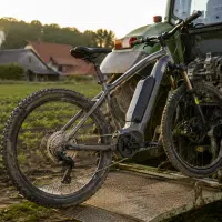 Vélo tout terrain électrique dans un environnement agricole