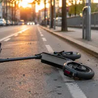 Trottinette électrique au sol sur une piste cyclable après un incident urbain